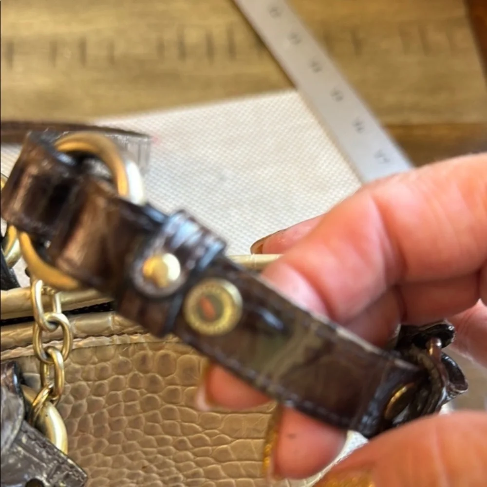 Brahmin Brown and Cream Satchel with Croc Embossed Leather - Picture 9 of 15